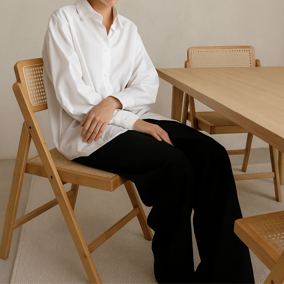 Alma spisebordsstol | Foldbar i træ med flet, 2 stk