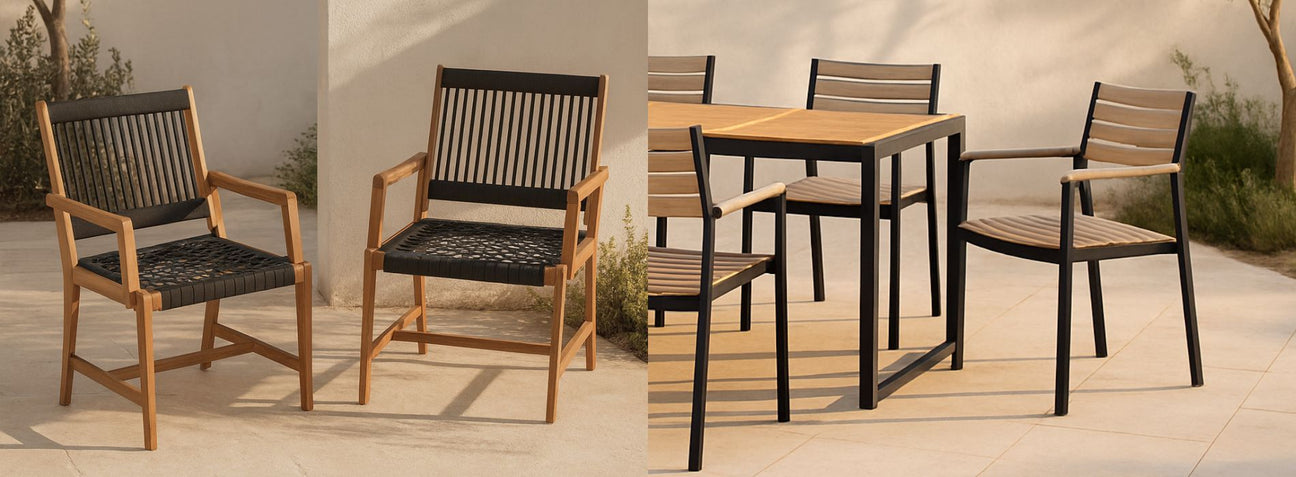 Flot have med havemøbler i træ