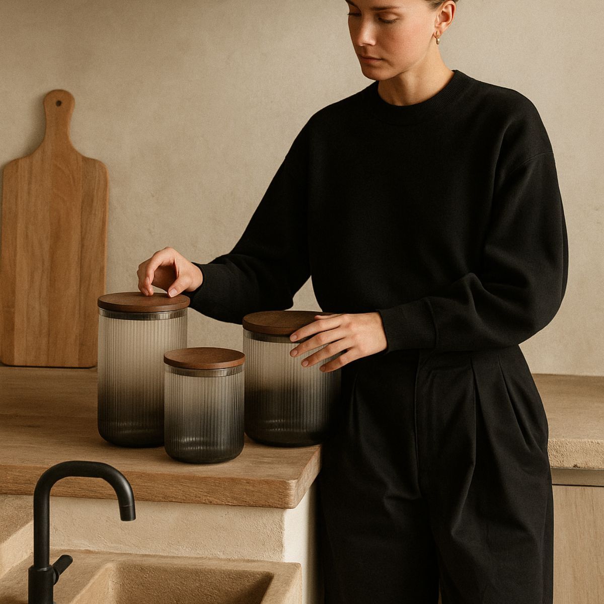 Johanne opbevaringsglas med låg, 3 stk