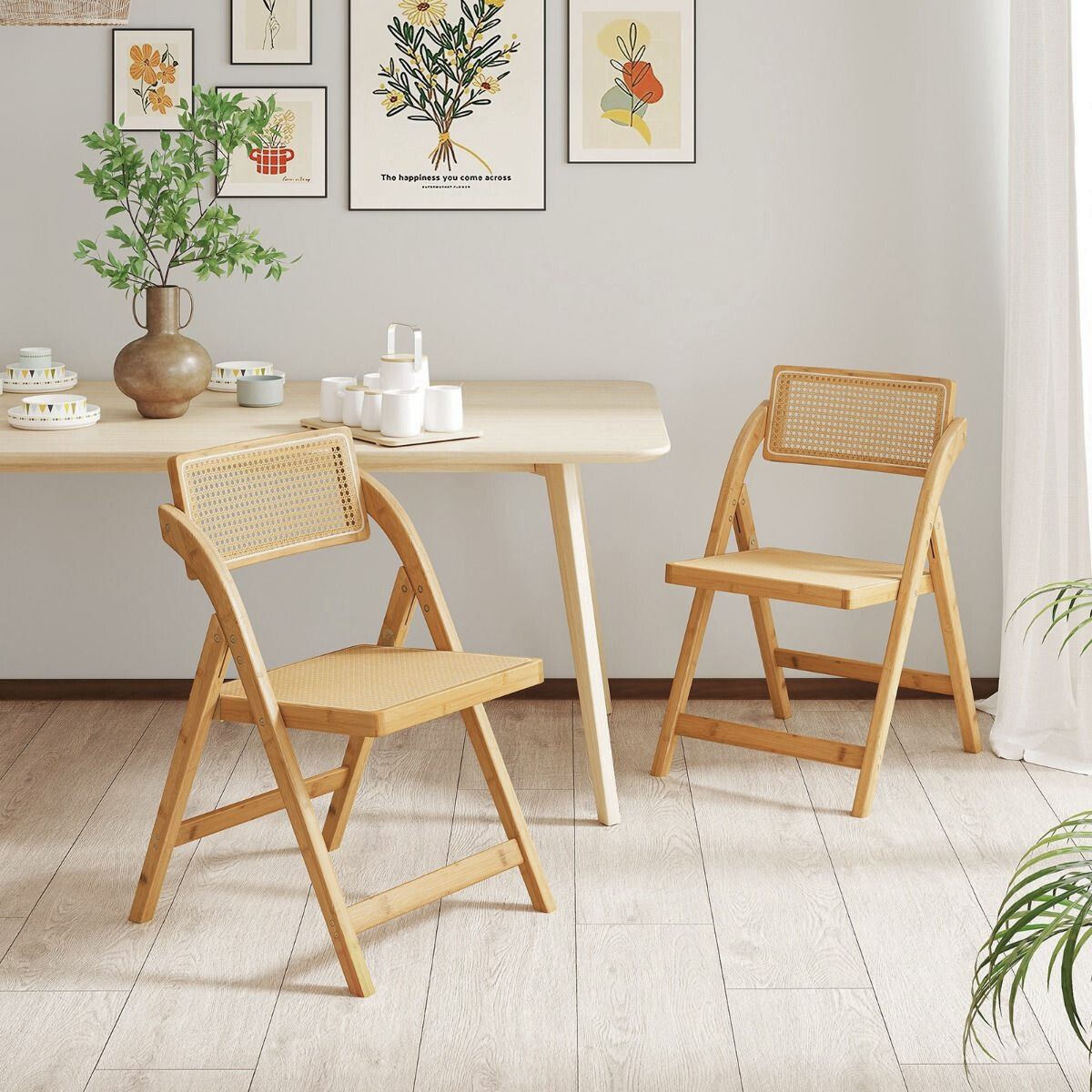 Alma spisebordsstol | Foldbar i træ med flet, 2 stk