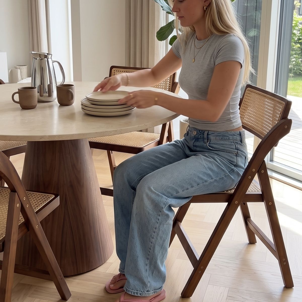Flora Spisebordsstol | Foldbar i træ med flet